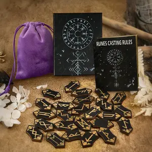 Wooden Runes Set, 25pcs/set Runic Wooden Runes with Guide Book, Divination Rune Set for Witchcraft Beginner Meditation Rules