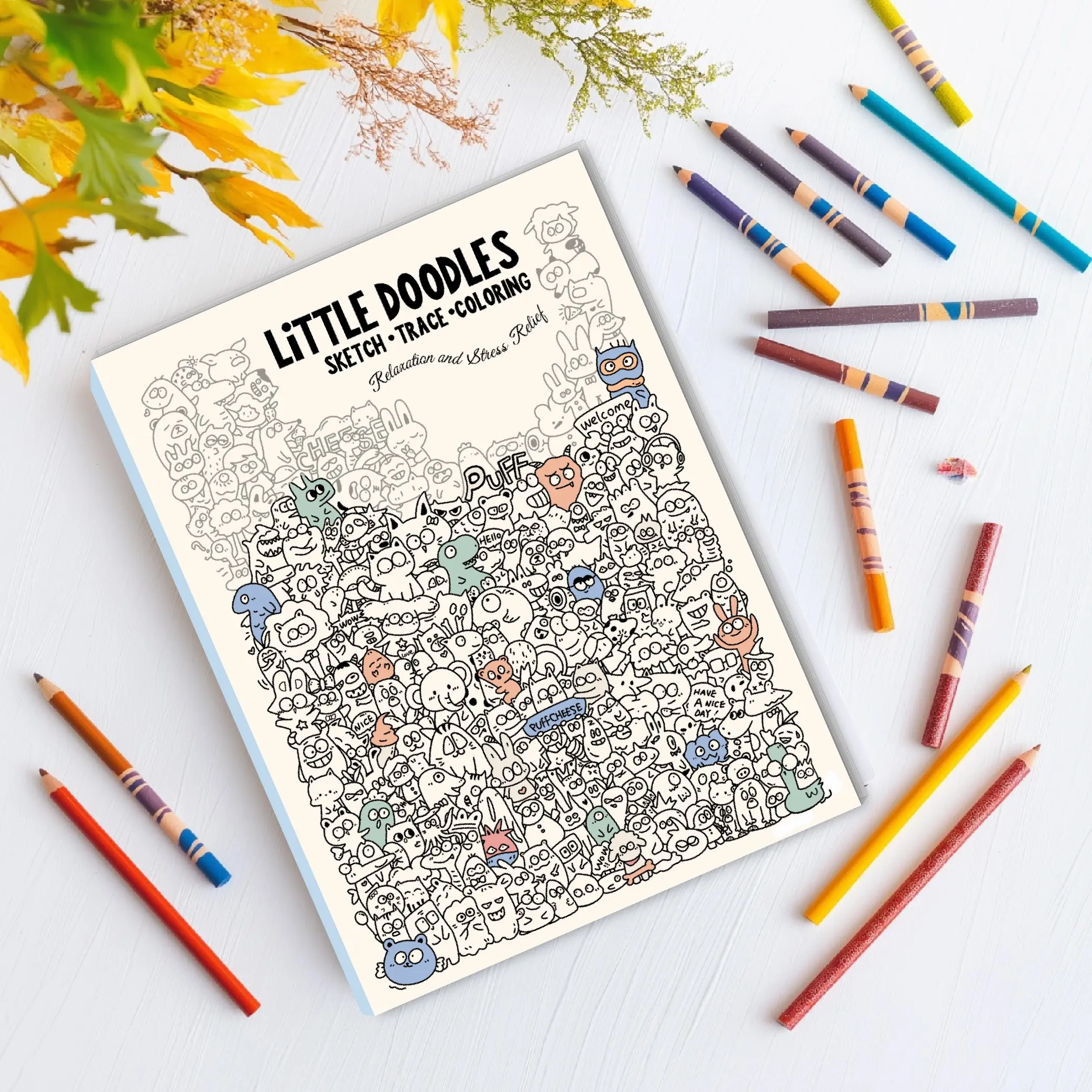 Little Doodles Graffiti Style Stress Relief Coloring Book, Drawing, A4 Line Art Tracing Coloring Book, Adult Relaxation Healing Painting Book, Coloring Pages, Creativity, Artistic Expression, Art Therapy