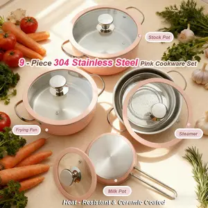 9pcs Heavy-Duty Stainless Steel Non-Stick Cookware Set with Lids - Induction Compatible & Oven Pots And Pans Suitable for Stove, Oven, Camping - 9pcs Kitchen Utensil Set (Lids Included)