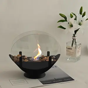 Vintage Oval Shaped Tabletop Fire Pit, Structure Fireplace, Decorative Fireplace for Indoor & Outdoor, Garden Supplies