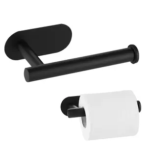 Adhesive Toilet Roll Holder Stand, Matte Black Stainless Steel Rustproof Toilet Paper Holder, Easy Installation Bathroom Accessory, Efficient Paper Organizer, Bathroom Storage Solutions, Bathroom Organization, Toilet Paper Dispenser