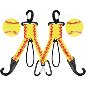 Dugout Organizer Fence Hooks Baseball Softball Gift for Bag Backpack Glove Helmet Drinking Bottle Hanging with Name Luggage Tags Charms Team Gifts for Mom (2set yellow softball)