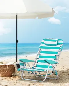 SONGMICS Portable Backpack Beach Chair, 331 lb Capacity, 4 Angles Adjustable Backrest, 2 Side Pockets, Towel Bar