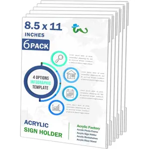 Sign Holder 8.5 x 11 Wall Mount, Clear Plastic Paper Sign Display with Tape, No Drilling  Wall Frame for Office, , Store, Restaurant (6 Pack)
