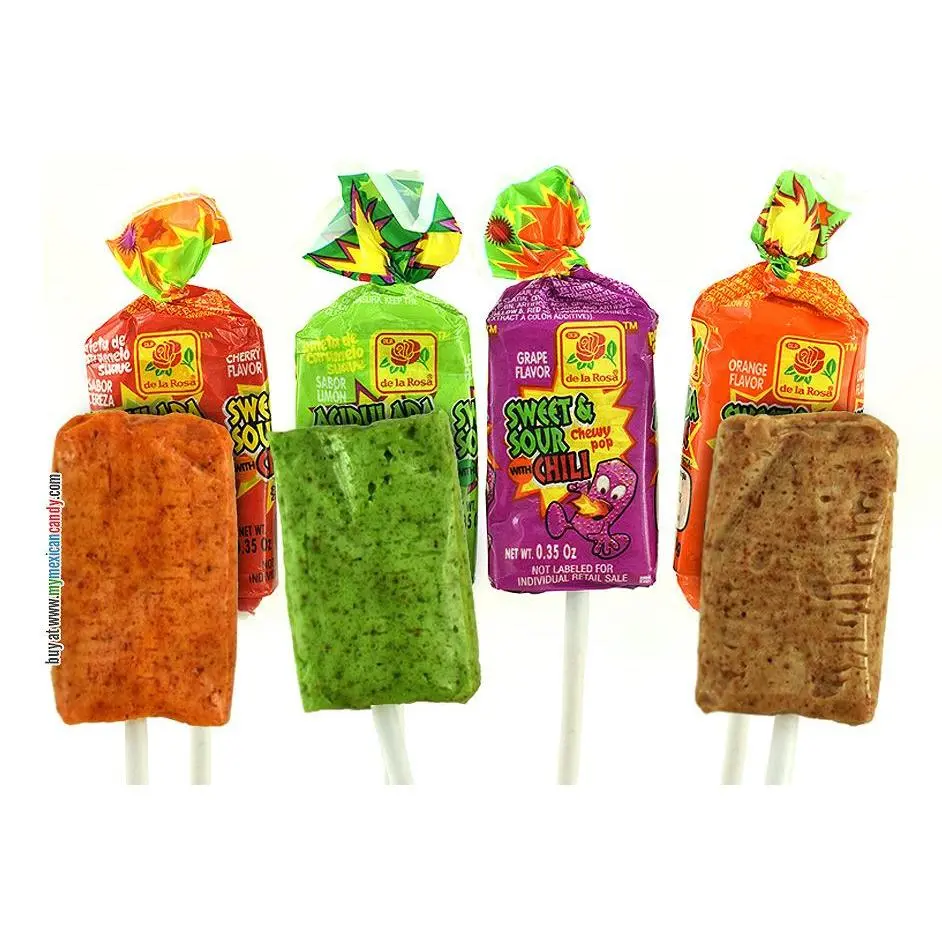 De La Rosa Acidulada Paleta Chewy Lollipops - 50-Piece Mexican Snack Pack, Bold Sweet & Sour Cherry Flavor, Artificial Fruit Flavors, for Pinata Sharing