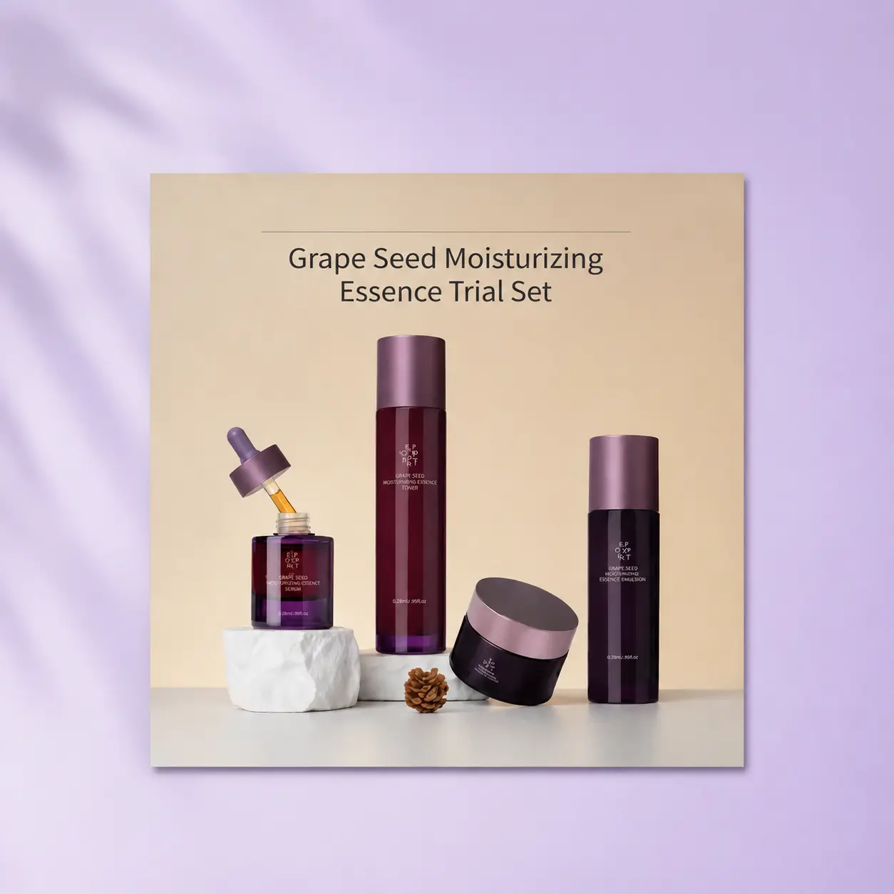 DC EXPORT Grape Seed Antioxidant Anti-Aging Skincare Set- Mini 4-Piece Anti-Aging Routine with Toner, Serum, Emulsion & Cream, Grape Complex + Yeast Ferment, Hydrating, Firming & Nourishing Skincare Set for Dry & Sensitive Skin, Travel Size