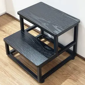 Step Stool, Bedside Steps for High Beds with Round Corners, 2 Steps Footstool for Adults, Metal and  Stepping Stool for Kitchen Bedroom, Load 500 LB, Black