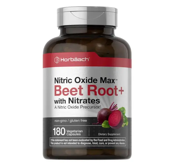 horbaach Nitric Oxide Beet Root Capsules |   180 Count |   with Nitrates and Precursor |   for Men and Women |   Vegetarian, Non-GMO, Gluten Free Supplement
