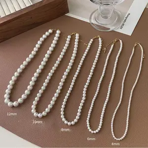 Women's Elegant Glass Bead Pearl Choker, Minimalist Versatile Clavicle Necklace for Daily Wear