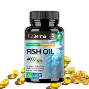 BioDerma Omega-3 Premium Fish Oil 4000 MG Extra Strength 60 Capsules Vegan GMP Certified American Technology Healthcare