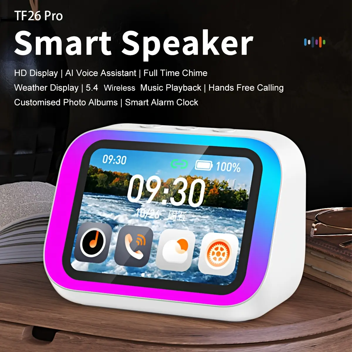 Multifunctional LED Digital Alarm Clock - AI Voice Control Smart Device with Bluetooth Speaker, HD Screen, Wireless Charging, RGB Night Light, 2000mAh Battery for Portable Bedside Use, Led Alarm Clock, Multifunctional Alarm Clock