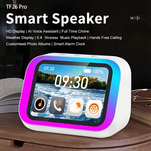 AI Smart Speaker, Smart Alarm Clock with Wireless Speaker & Dynamic RGB Light, Hi-Fi Stereo Sound, HD Smart Display, Answer/Make Call, Voice Assistant, Period Tracker, 2000mAh Battery, Portable Speakers - Charging Bedside Digital Clock