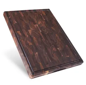 Welton - Made in USA, Large Thick End Grain Walnut Wood Cutting Board with Non-Slip Feet, Juice Groove for Kitchen 20x15x1.5 in (Gift Box Included)