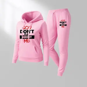 Women's GOD DON'T PLAY ABOUT ME Graphic Print Hoodie, Casual Sportswear, Long-Sleeved Hooded Jacket, Suitable for Autumn and Winter, Everyday Wear, Indoor and Outdoor Sportswear Set
