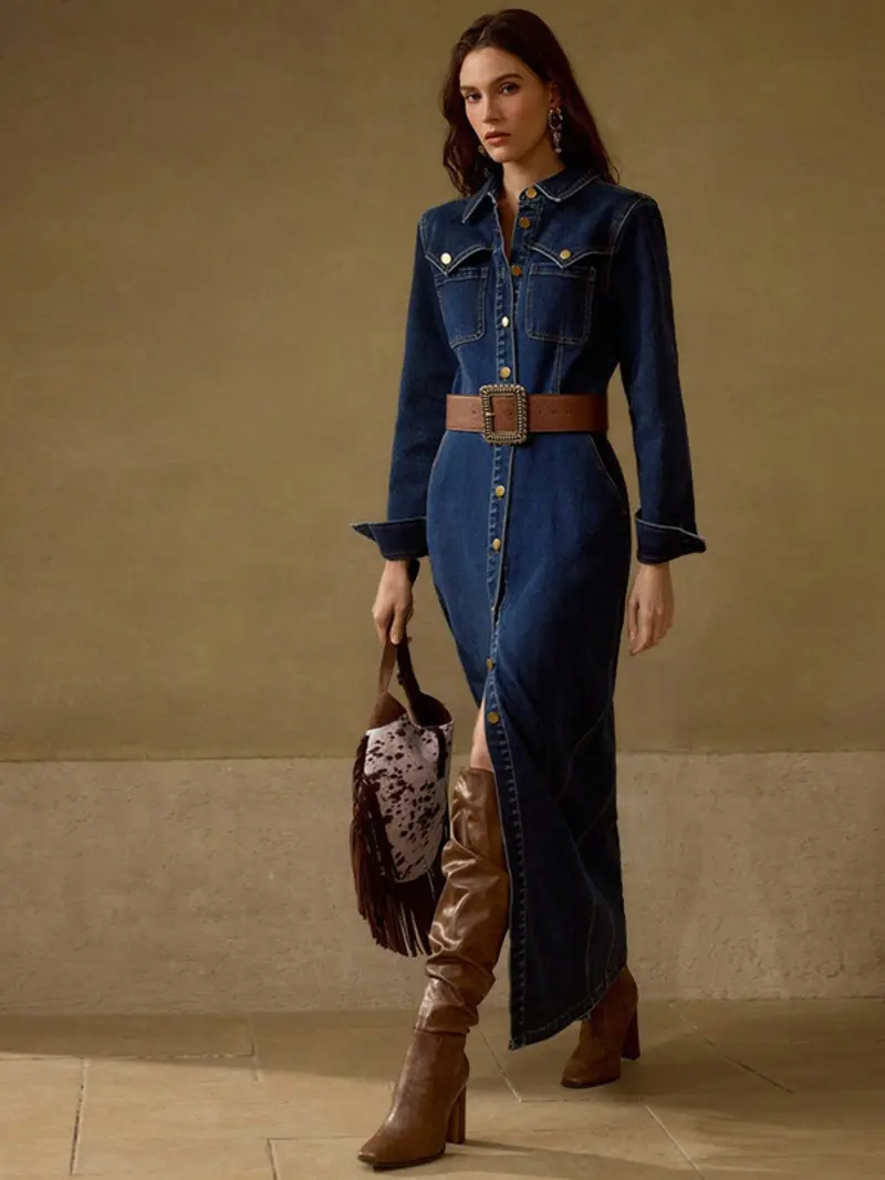 long sleeve denim dresses for women - TikTok Shop