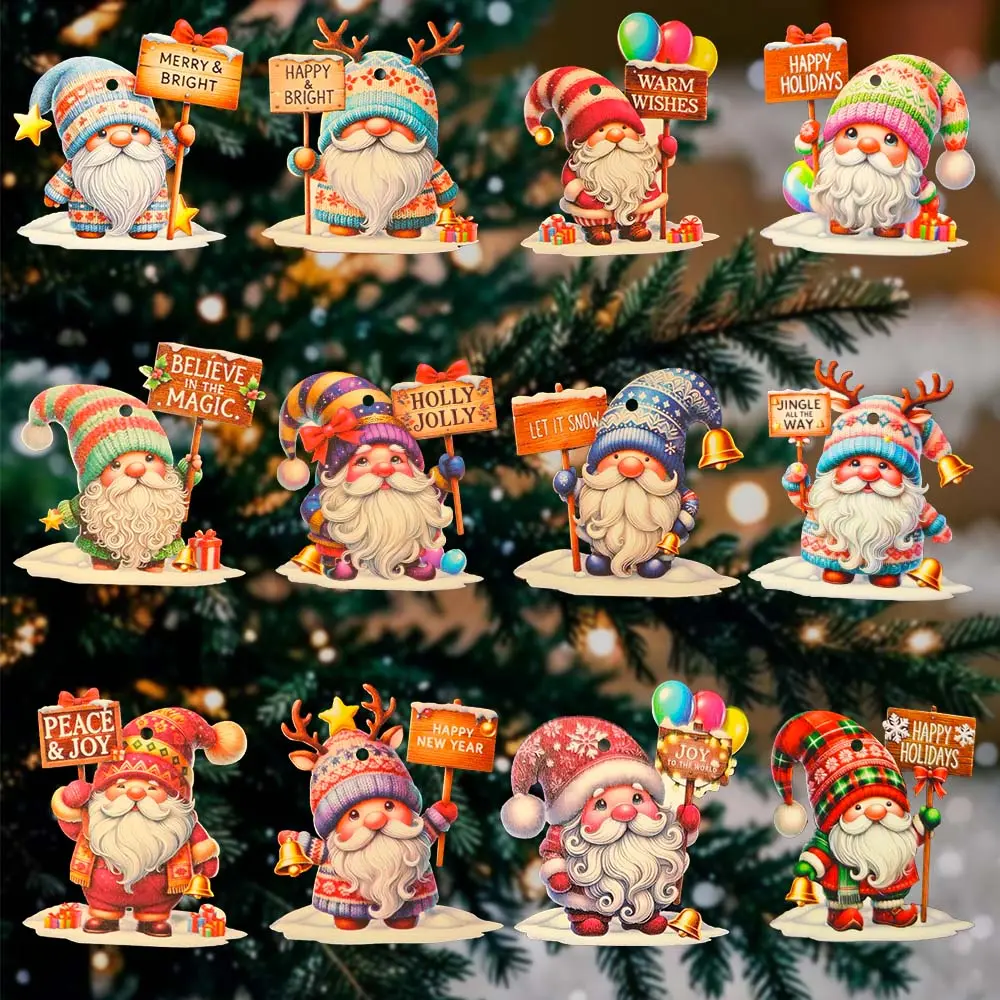 24 PCS Handcrafted Wooden Christmas Gnome Hanging Ornaments, Festive Gnome Wooden Ornaments Perfect for Christmas Trees, Holiday Season Hanging Decorations, Festive Non-Electric