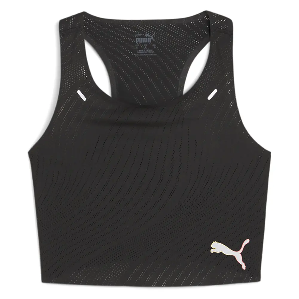 PUMA Womens Run Ultraspun Cropped Scoop Neck Athletic Tank Casual Tops Casual - Black