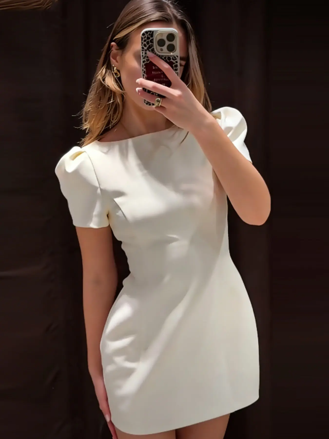 Fashion Women's Dress Summer 2026 Cream Puff Sleeve Mini Dress Elegant Birthday Dress Luxury Perfect For Brunch Dates & Wedding Guest Outfits Womenswear Vestidos