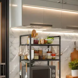 Expandable Adjustable Microwave Rack, Durable Storage Solution for Utensils and Accessories, Notice Size Dimensions