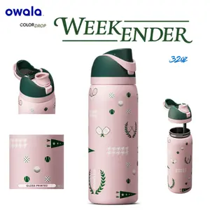 Owala FreeSip 32oz Water Bottle - Color Drop Limited Edition "Weekender" Tennis Country Club Style Pink Green Insulated Stainless Steel Sports Bottle