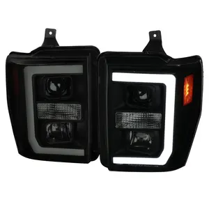 2008-2010 Ford F-250 F-350 F-450 LED C-Bar Projector Headlight (Black Housing/Smoked Lens)