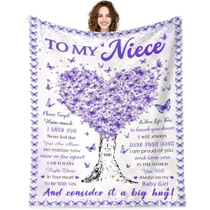 Niece Soft Flannel Throw Blanket from Aunt, Purple Butterfly Niece Gifts from Auntie, Graduation Christmas Birthday Presents, Warm Cozy for Bedroom Couch