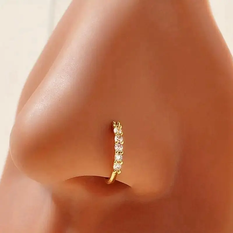 Mini Zircon Nose Ring – Sparkling Open Hoop Nose Clip, Fine Diamond Style, Hypoallergenic Nose Jewelry for Women & Men