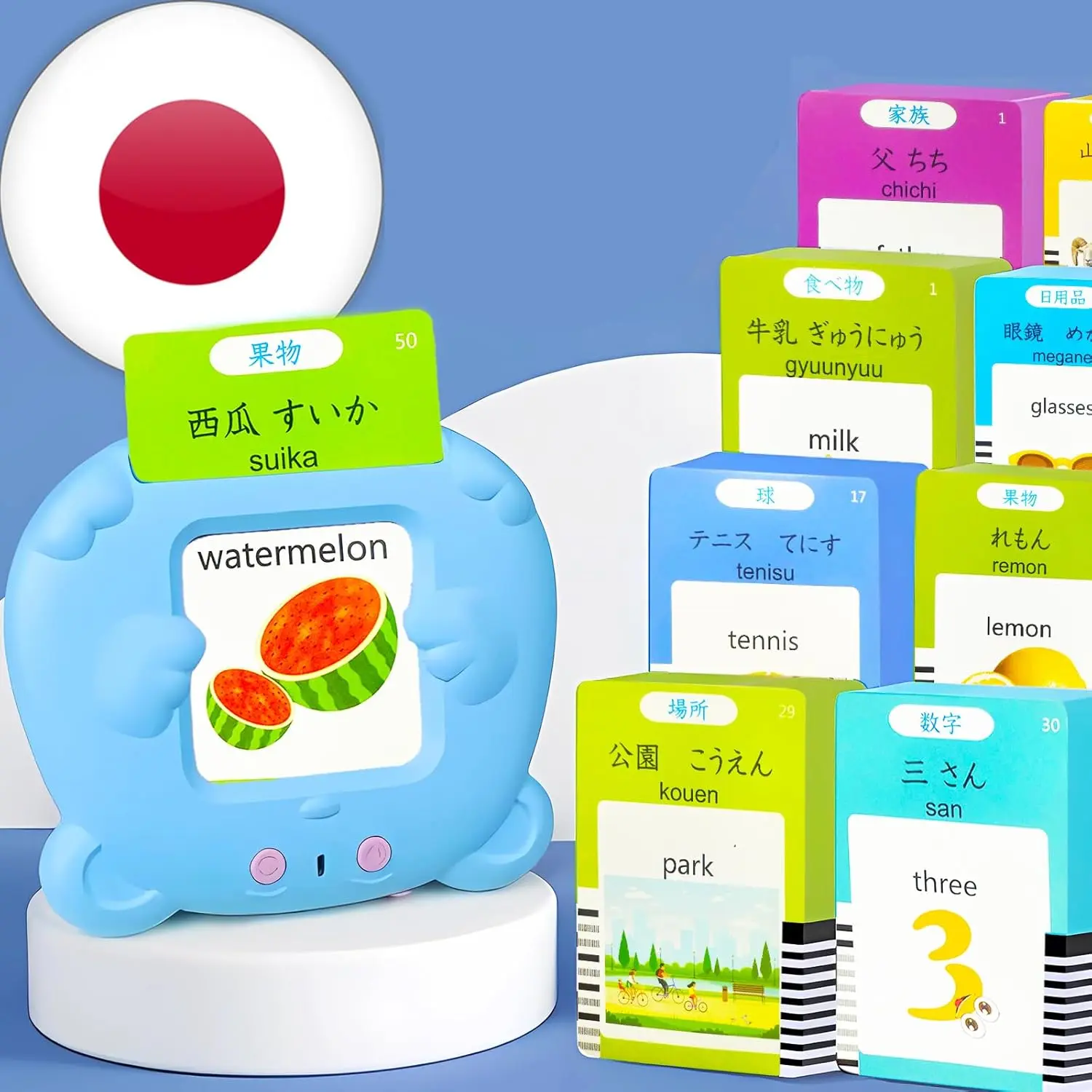 Japanese English Talking Flash Cards Bilingual for Kids - 510 Sight Words in 31 Themes, Pocket Speech for Toddlers Adults, Educational Gifts for Boys Girls, Autism Sensory Toys, Language Learning Tool, Travel Activities Home School Classroom, Blue