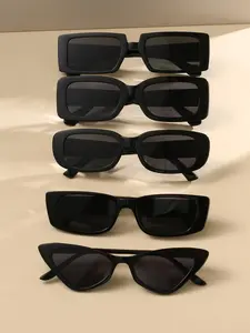 5 Pairs Simple Sunglasses for Everyday Use, All Seasons Cat Eye / Square Frame Fashion Sunglasses, Travel Accessories