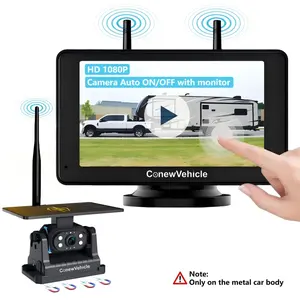 ConewVehicle Wireless Magnetic Solar Backup Camera 7'' IPS Touchscreen Monitor HD 1080P No Wiring Rechargeable Camera for Truck RV Trailer Camper Car Blind Spot Automotive Backup Camera for Truck IP69 Waterproof IR Night Vision Dash Cam