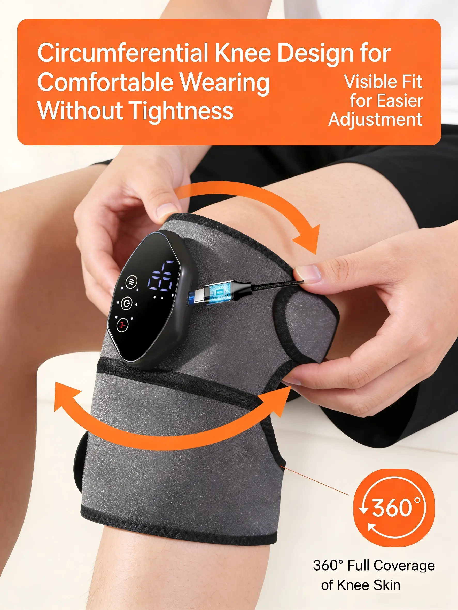 knee massager, heated knee massager, knee massage pad, joint massager, electric knee massager, wearable massager, leg massager, home massage equipment Cordless with Modes