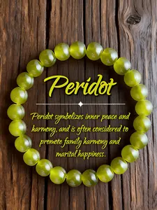 1pc Olive Peridot Bead Bracelet, Imitation Peridot Material, October Birthstone Jewelry Gift, Elegant Round Beads, All Seasons Wear, High Quality Bracelet, Stone bracelets