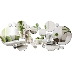 zhengwanhh09j 32 Pcs Removable Acrylic Round Mirror Wall Stickers, Self-Adhesive Mirror Decal Art for Bedroom, Living Room, Bathroom & TV Background Home Decoration (Small)