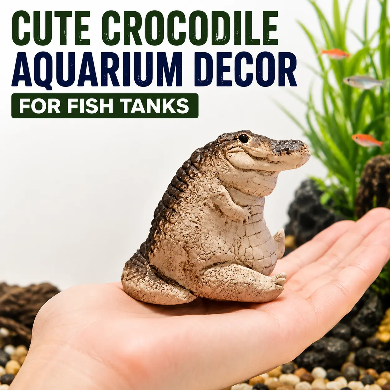 MIUVA Resin Crocodile Aquarium Ornament - Traditional, Cute, Lifelike Look with Exquisite Workmanship, 2×1.5×1.3in 1-Piece Small Decor for Fish Tanks, Desktop Home Decor (Restock), Sea Creature Statue Miniatures