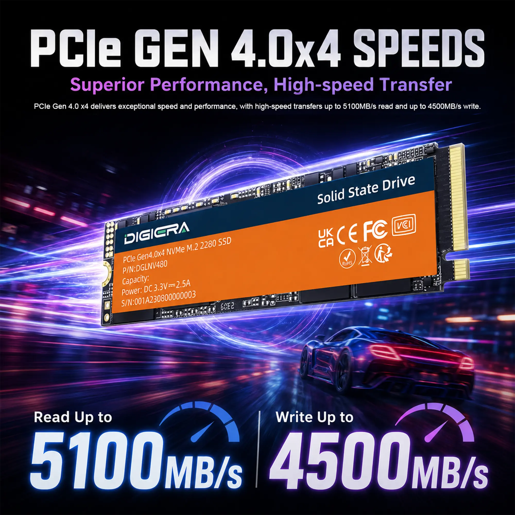 DIGIERA LNV480 1TB PCIe 4.0 NVMe M.2 2280 SSD, PS5 Compatible Gaming Storage Expansion, Up to 5100MB/s Load Games Faster, 1TB Store 15+ AAA Titles, Budget Friendly Console Upgrade