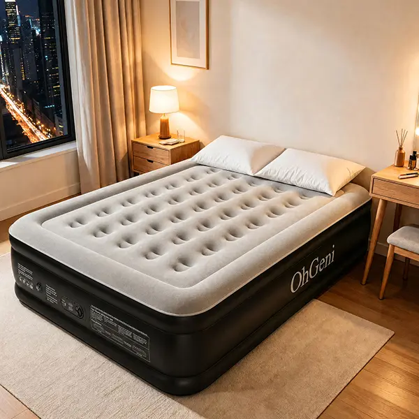 OhGeni Inflatable Air Mattress (Inflatable Bed Mattresses) with Built in High-Capacity Pump, Raised Inflatable Blow Up Mattress, Upgraded Surface Portable Bed for Home, Camping, Colchone Inflable, Ideal Sleep Solution for Guests