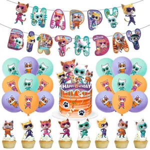 Cute Supper Kitties Birthday Party Supplies for Girls Kids Supper Kitties Merch for Gift Birthday Decor Banner Supper Kitties Cake Toppers