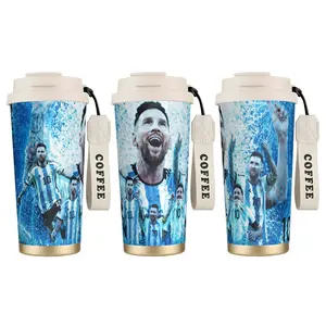1pc 18oz Argentina No.10 Soccer Legend Theme Thermal Insulation Tumbler, Stainless Steel Vacuum Flask with Lid, Dual-Drink Portable Cup for Office, Home, Birthday Souvenir Gifts