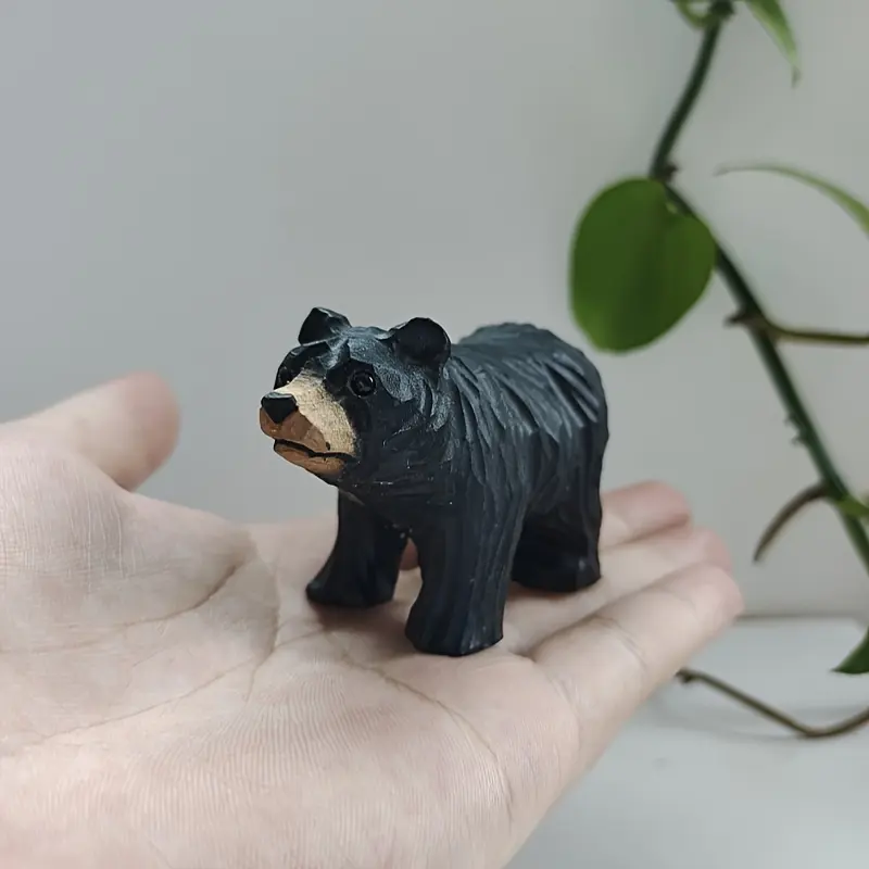 Handcrafted Black Bear Figurine - Natural Wood Miniature Statue for Home & Desktop Decor, Perfect Christmas Gift for Christmas,halloween decorations,fall home decor Collectible Figurines