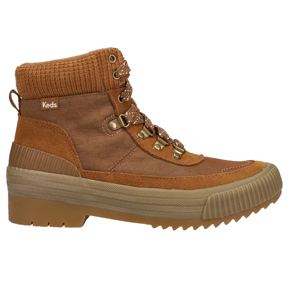 Keds Womens Fielder Water-Resistant Lace Up Casual Boots Ankle Low Heel 1-2" - Brown