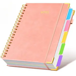 A5 Faux Leather Spiral Bound Notebook - 300 Pages Thick Binding, 5-Subject College Ruled Notebook, Detachable Inner Pages, Suitable for School, University, Office, Diary, Planning
