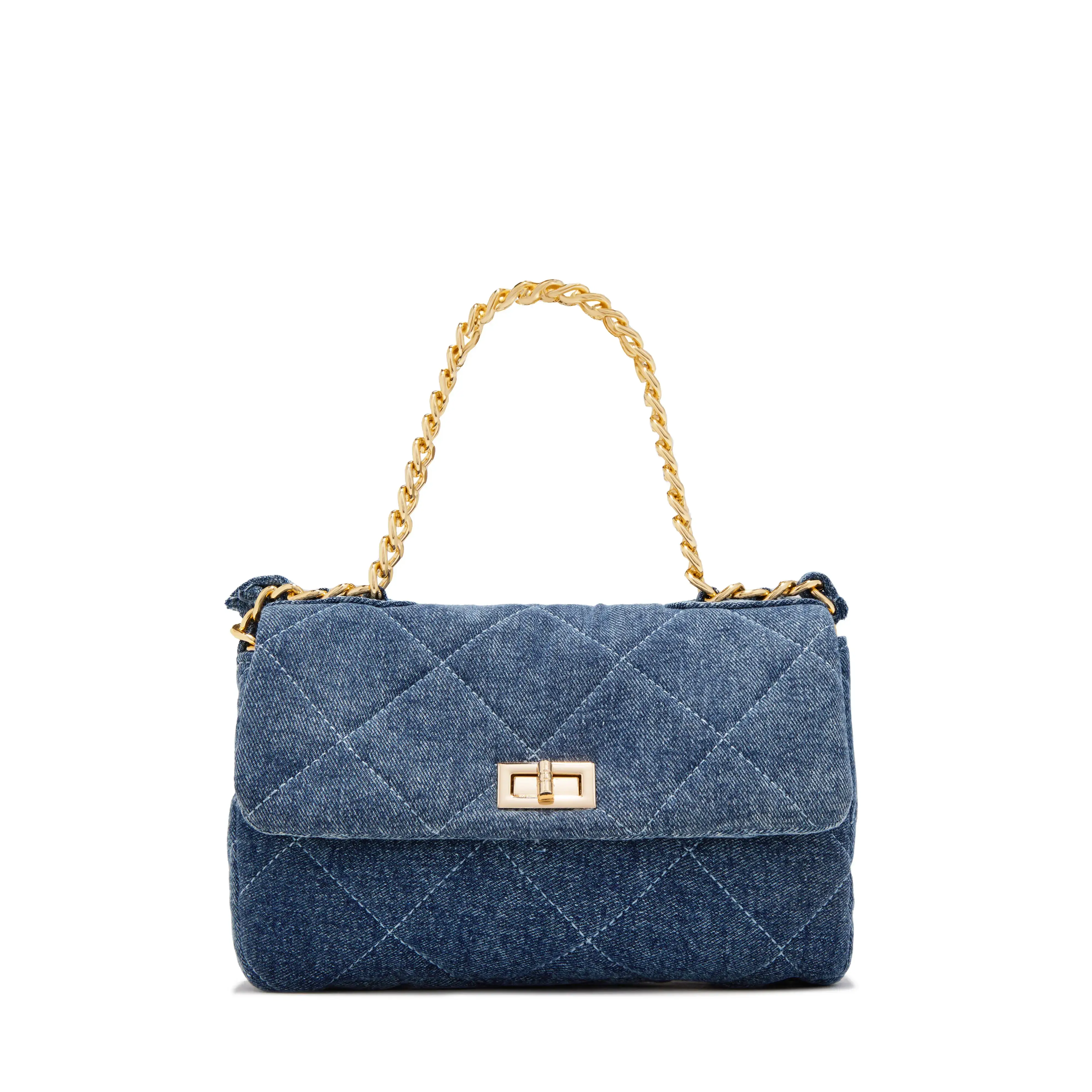 Britney Quilted Denim Crossbody Bag - Denim Gold Britney Quilted Denim Crossbody Bag - Denim Gold