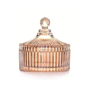 Luxury Colorful Tent Shaped Crystal Candy Jar with Lid,Clear Glass Apothecary Jar Wedding Candy Buffet Jar Food Jar 10oz/24oz