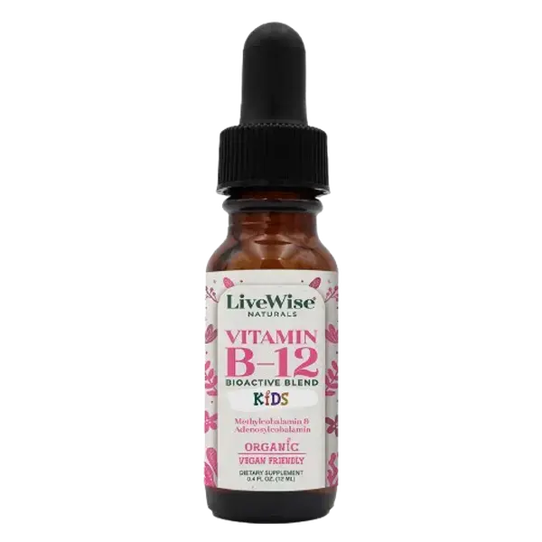 LiveWise Organic B12 (Bioactive Blend) Drops for Toddlers & Children - Daily Vitamins, Chemical-Free, 0.4oz Dietary Supplement for Energy, Nervous System, Brain Health Support, Easy to Adjust