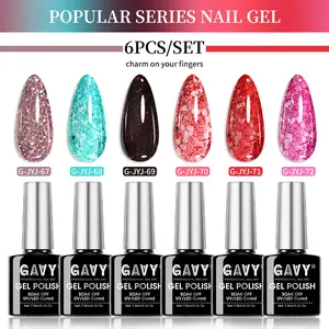 GAVY 6PCS Glitter Gel Nail Polish Set UV LED Soak Off Long Lasting Sparkle Shimmer Nail Gel Kit Salon Grade Manicure Polish for Women DIY Home