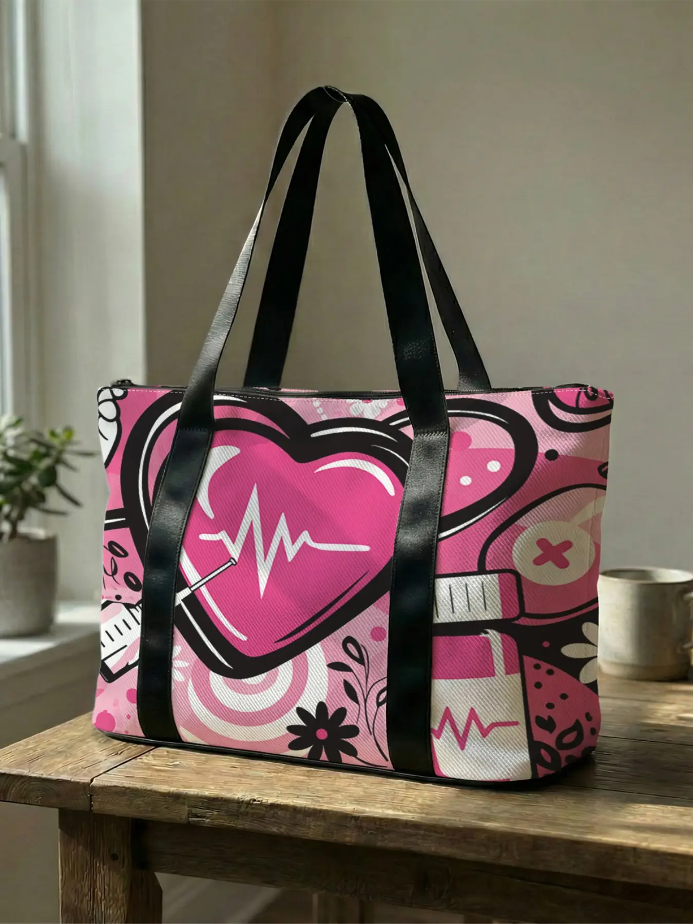1 piece of Medical Themed Printed Handbag, Large Capacity Travel Duffel Bag, Portable Overnight Bag, Fashionable Travel Bag, Yoga Gym Bag, Portable Crossbody Bag with Shoe Storage Compartment
