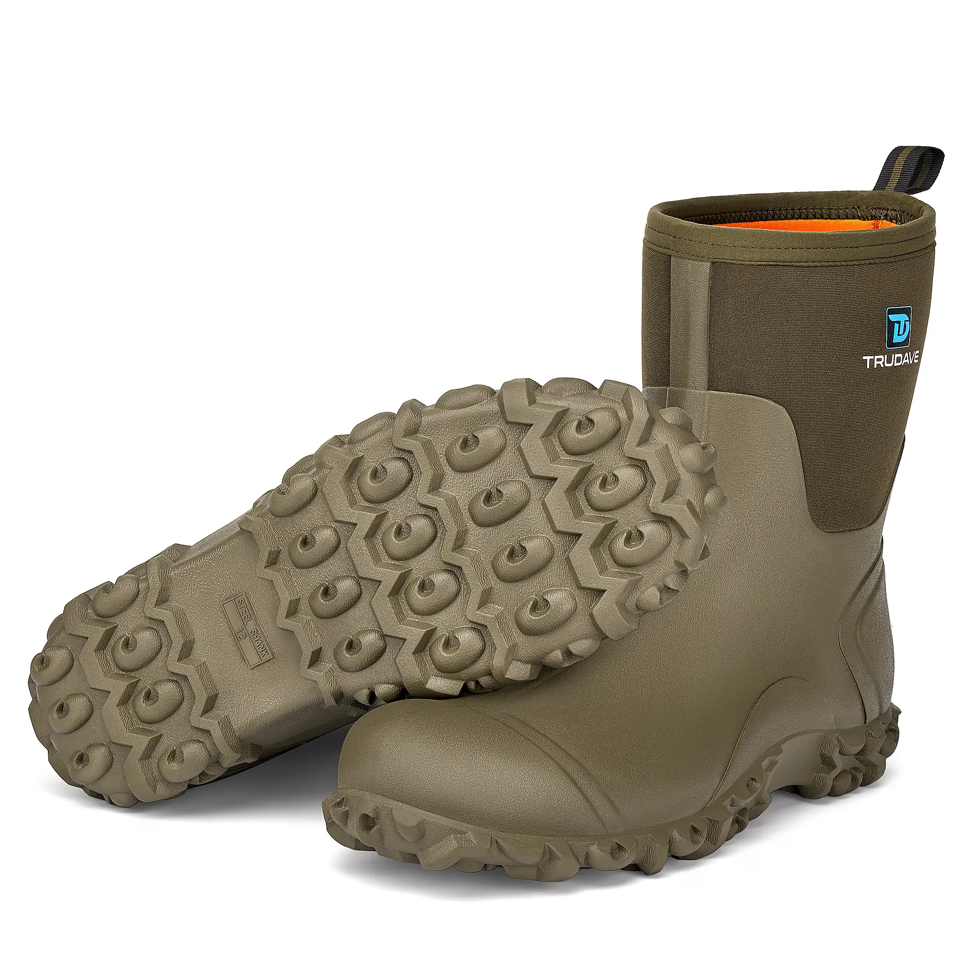 TruDave Rubber Boots for Men, 6mm Men's Mid Calf Waterproof Work Boots, Durable Anti-Slip Mud Boots for Farming Gardening Fishing  Search this page Boy Footwear Walking Shoes  Olive Green Closed Design