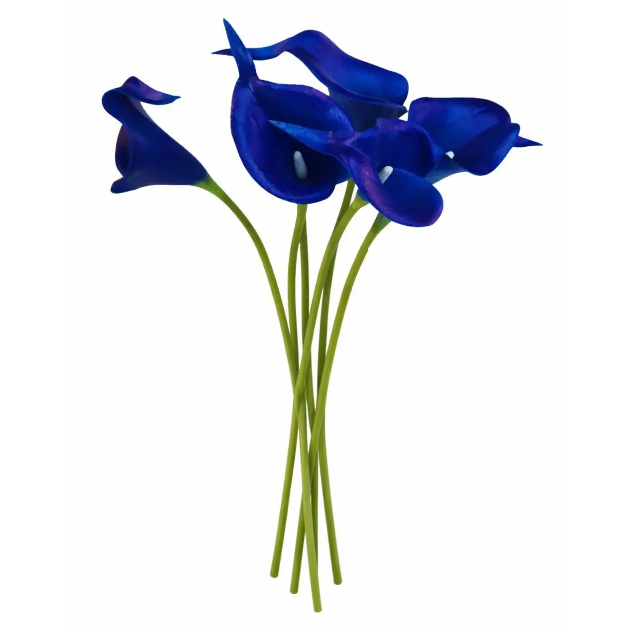 Cobalt Blue Calla Lily Artificial Flowers 5 Stem Bunch Faux Calla Lilies Realistic Floral Bouquet 14 Inch
