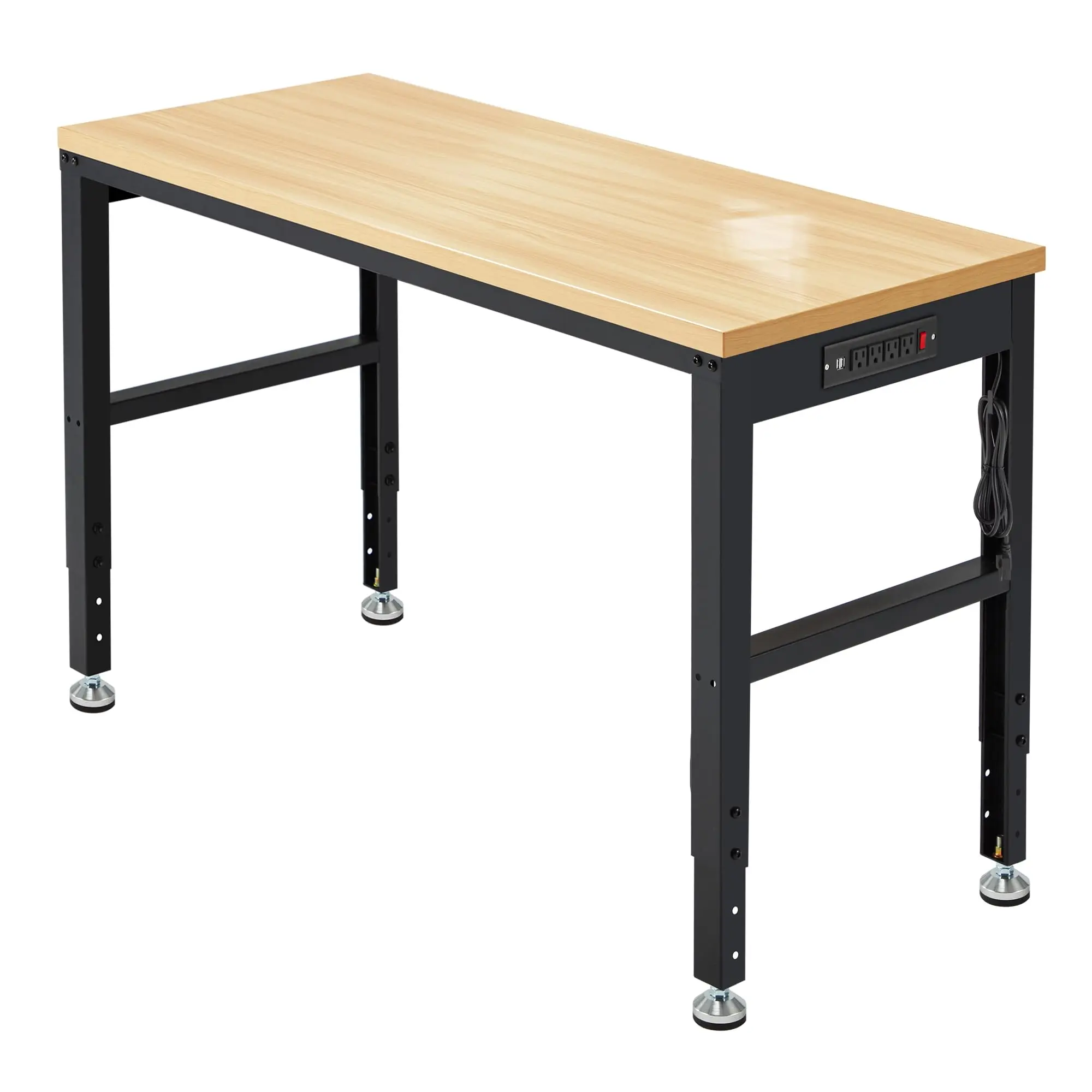 48" Heavy-Duty Adjustable Ergonomic Wood Workbench - 2000 Lbs Load Capacity, Smooth Surface, Tech-Integrated Utility Table with Power Outlets, Adjustable Height Desk for Garage Use, Reinforced Frame