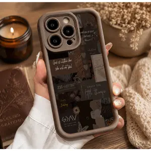 Vintage Christian Brown Collage Faith Quote Butterfly Aesthetic Case for iPhone 17 16 15 14 Pro Max 13 12 11 XR XS Plus Air Slim Shockproof Anti Drop TPU Cover